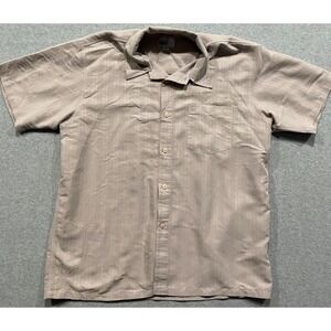 Toes On The Nose Tan Embroidered Button Up Hawaiian Style Shirt Mens Size Large